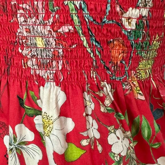 PARKER XS Penn Off-the-Shoulder Floral-Print Blouse, Red, Designer, Smocked - Picture 2 of 9
